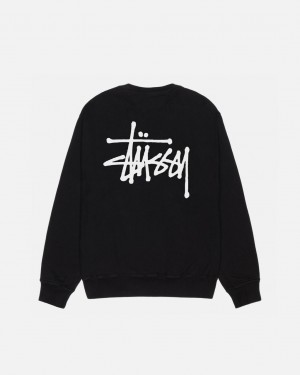 Black Men's Stussy Basic Stüssy Pigment Dyed Crew Sweatshirts Bangkok | Thailand DDZ-5566