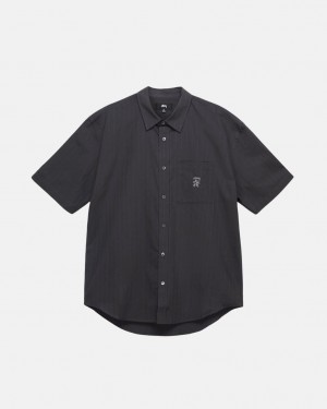 Black Men's Stussy Boxy Striped Shirts Bangkok | Thailand IVP-1884