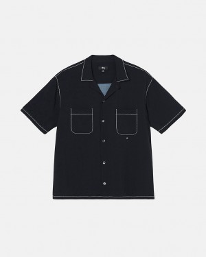 Black Men's Stussy Contrast Pick Stitched Shirts Bangkok | Thailand HAV-9867