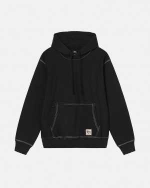 Black Men's Stussy Contrast Stitch Label Hoodie Bangkok | Thailand WRR-1920