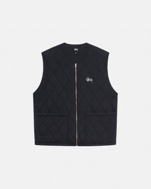 Black Men's Stussy Diamond Quilted Vest Bangkok | Thailand USE-6236