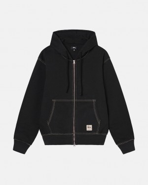 Black Men's Stussy Double Face Label Zip Hoodie Bangkok | Thailand EJG-5557