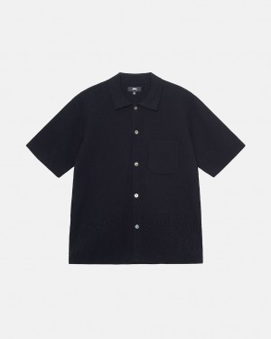 Black Men's Stussy Perforated Swirl Knit Shirts Bangkok | Thailand RCJ-9501