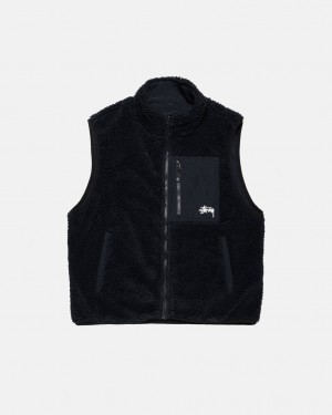 Black Men's Stussy Sherpa Reversible Vest Bangkok | Thailand VCP-4190