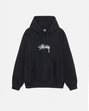 Black Men's Stussy Stock Logo Applique Hoodie Bangkok | Thailand KKZ-9759