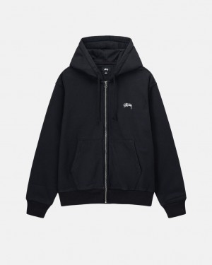 Black Men's Stussy Stock Logo Zip Hoodie Bangkok | Thailand FDL-0900