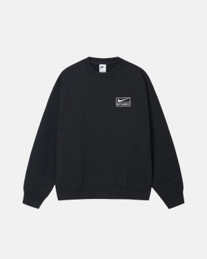 Black Men's Stussy Stone Wash Fleece Crew Sweatshirts Bangkok | Thailand QYE-2124