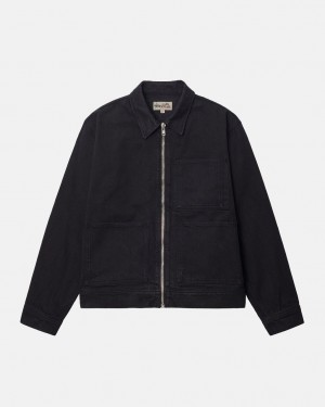 Black / Black Men's Stussy Zip Work Jacket Overdyed Jackets Bangkok | Thailand SPB-6066