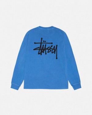 Blue Men's Stussy Basic Stussy LS Tee Pigment Dyed Tees Bangkok | Thailand GZX-3673