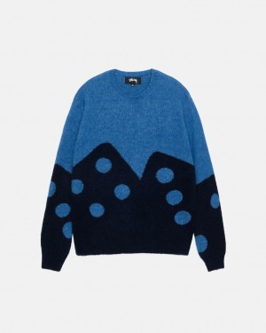 Blue Men's Stussy Dice Fuzzy Crew Sweaters Bangkok | Thailand LMY-6528