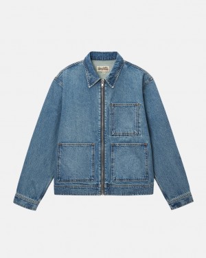 Blue Men's Stussy Zip Work Jacket Denim Bangkok | Thailand BYA-1778