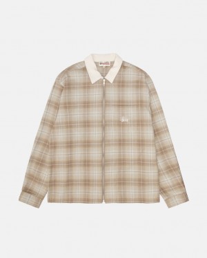 Brown Women's Stussy Frank Plaid Zip Shirts Bangkok | Thailand GAL-4357