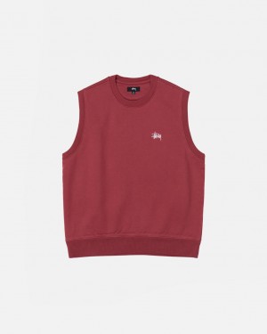 Burgundy Men's Stussy Stock Fleece Vest Sweatshirts Bangkok | Thailand QZI-7642