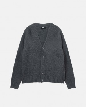 Charcoal Men's Stussy Brushed Cardigan Sweaters Bangkok | Thailand ZVY-8314