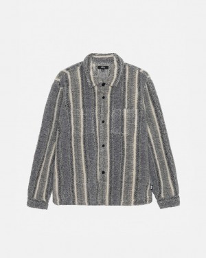 Charcoal Women's Stussy Striped Sherpa Shirts Bangkok | Thailand TEQ-3710