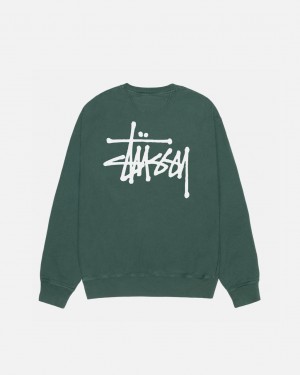 Green Men's Stussy Basic Stussy Crew Pigment Dyed Sweatshirts Bangkok | Thailand YPE-9432