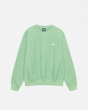 Green Men's Stussy Stock Logo Crew Sweatshirts Bangkok | Thailand TAS-5156