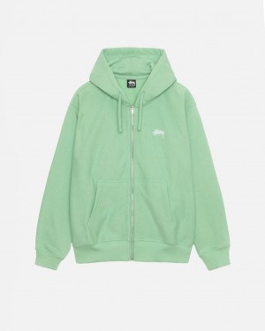 Green Men's Stussy Stock Logo Zip Hood Sweatshirts Bangkok | Thailand MZS-5373