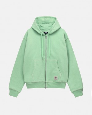 Green Women's Stussy Double Face Label Zip Hoodie Bangkok | Thailand FOR-9950