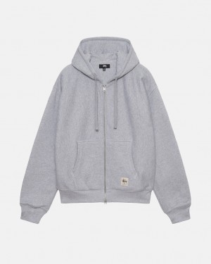 Grey Men's Stussy Double Face Label Zip Hoodie Bangkok | Thailand RIK-4196