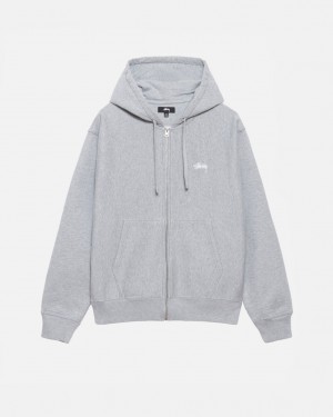 Grey Men's Stussy Stock Logo Zip Hoodie Bangkok | Thailand YOT-1299