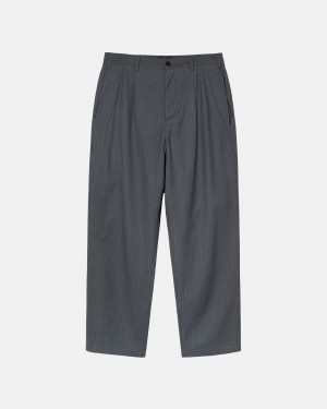 Grey Women's Stussy Stripe Volume Pleated Trouser Pants Bangkok | Thailand QID-7824