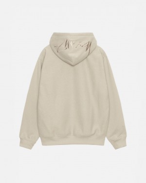 Khaki Men's Stussy Back Hood Applique Hood Sweatshirts Bangkok | Thailand DJU-2952