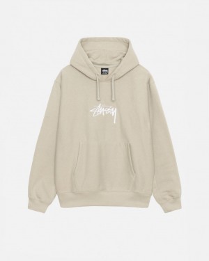 Khaki Men's Stussy Stock Logo Applique Hood Sweatshirts Bangkok | Thailand JJR-7065