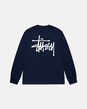 Navy Men's Stussy Basic Stussy Ls Tees Bangkok | Thailand FHH-6564