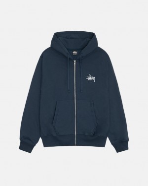 Navy Men's Stussy Basic Stussy Zip Hoodie Bangkok | Thailand POU-4688