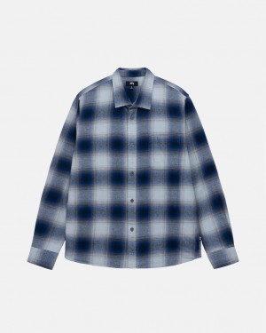 Navy Men's Stussy Bay Plaid Shirts Bangkok | Thailand OJW-2291