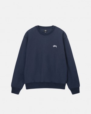 Navy Men's Stussy Overdyed Stock Logo Crew Sweatshirts Bangkok | Thailand OXH-2760