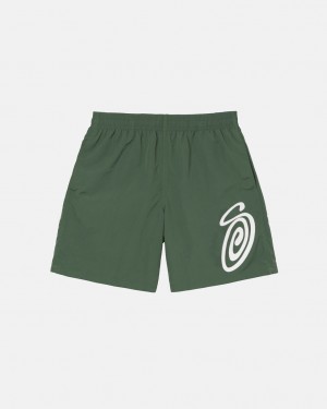 Olive Men's Stussy Curly S Water Short Swimwear Bangkok | Thailand CQH-6749