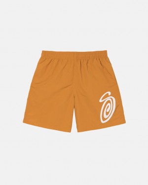 Orange Men's Stussy Curly S Water Short Swimwear Bangkok | Thailand PGR-3546