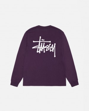 Purple Men's Stussy Basic Stussy LS Tee Pigment Dyed Tees Bangkok | Thailand QSH-6016