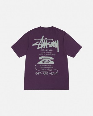 Purple Men's Stussy Old Phone Tee Pigment Dyed Tees Bangkok | Thailand PAR-7974