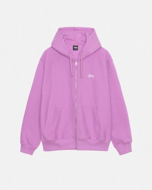 Purple Men's Stussy Stock Logo Zip Hood Sweatshirts Bangkok | Thailand NNI-6916