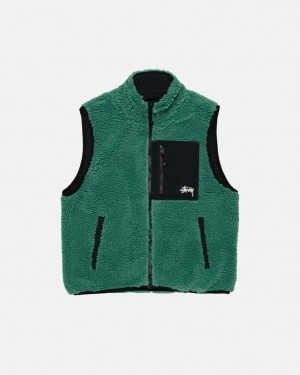 Turquoise Men's Stussy Sherpa Reversible Vest Bangkok | Thailand OGF-2243