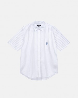 White Women's Stussy Boxy Striped Shirts Bangkok | Thailand RNC-4837