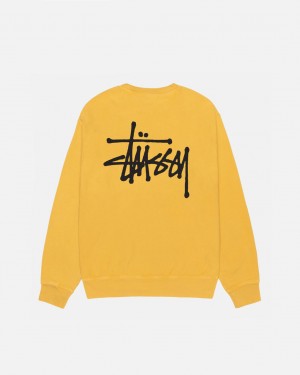 Yellow Men's Stussy Basic Stussy Crew Pigment Dyed Sweatshirts Bangkok | Thailand FQR-4935