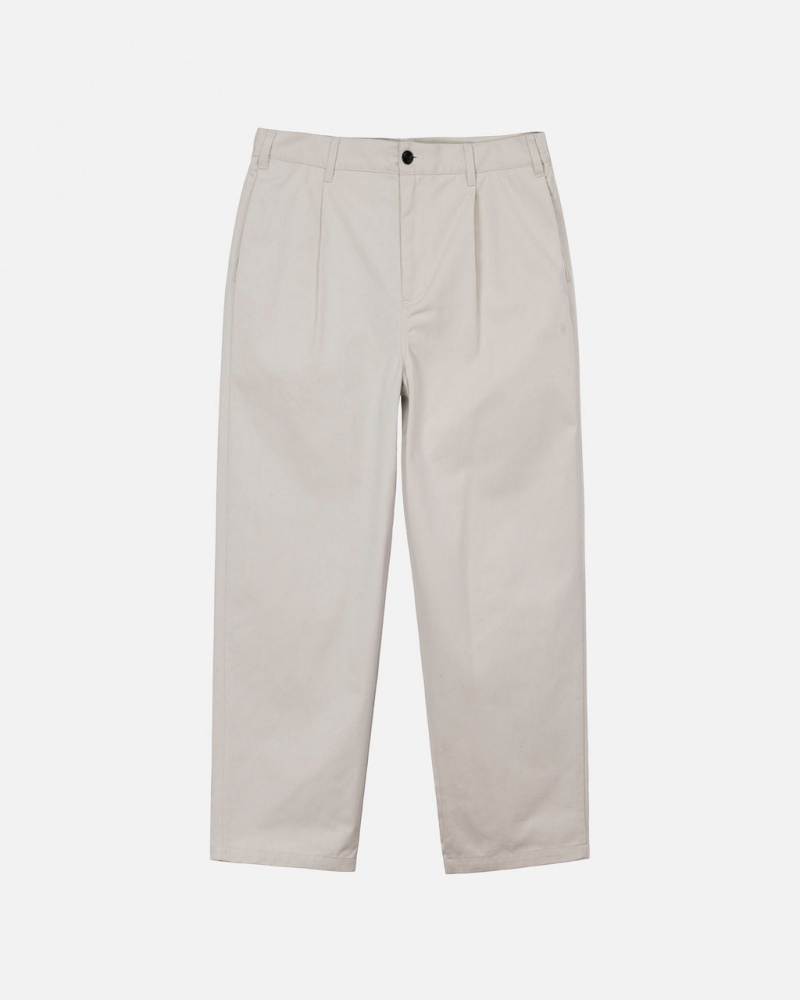 Beige Men\'s Stussy Twill Volume Pleated Trouser Pants Bangkok | Thailand IHX-6877