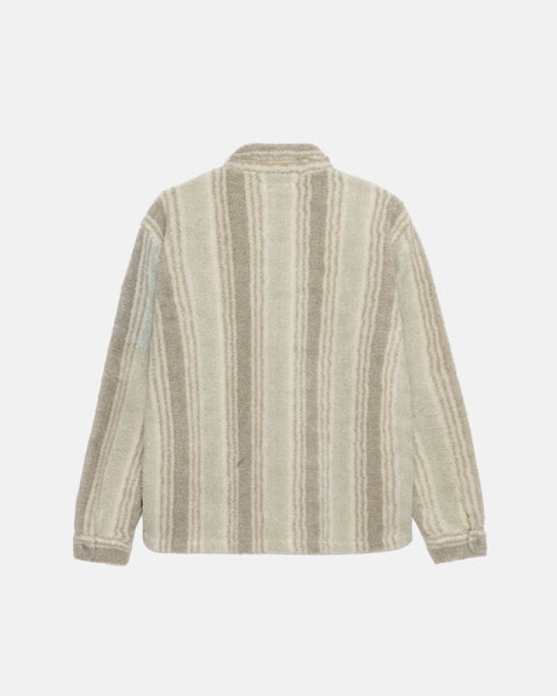 Beige Women's Stussy Striped Sherpa Shirts Bangkok | Thailand VUE-6097