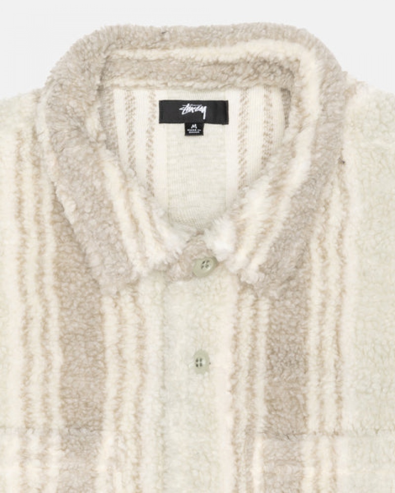 Beige Women's Stussy Striped Sherpa Shirts Bangkok | Thailand VUE-6097