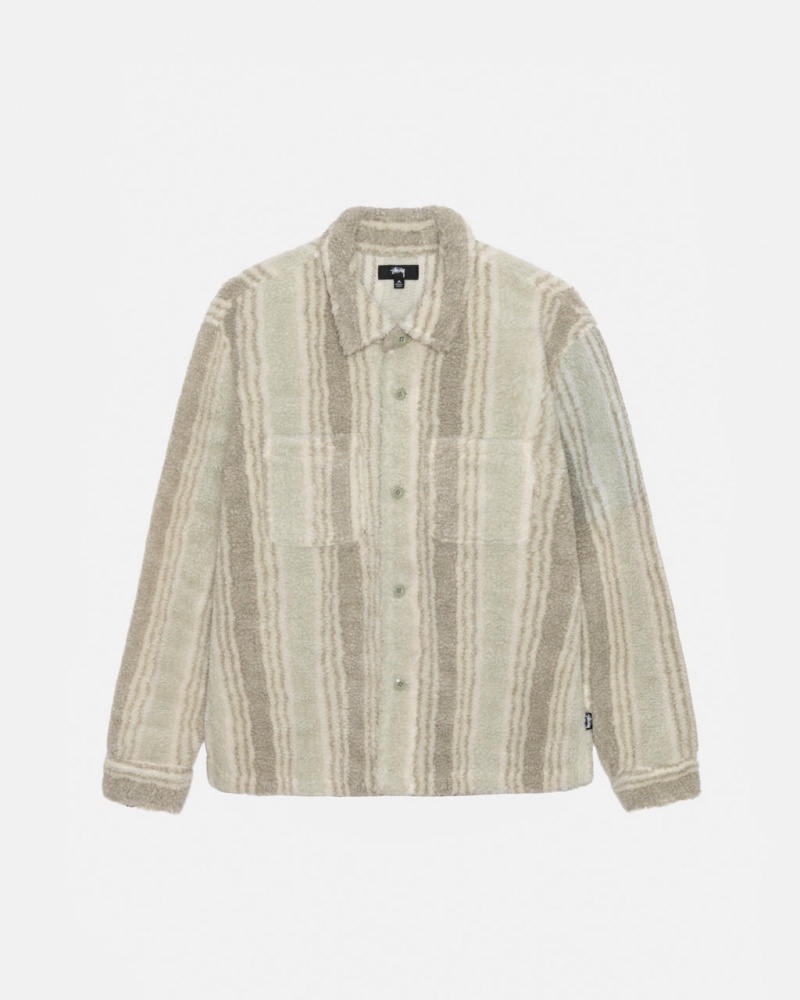 Beige Women\'s Stussy Striped Sherpa Shirts Bangkok | Thailand VUE-6097