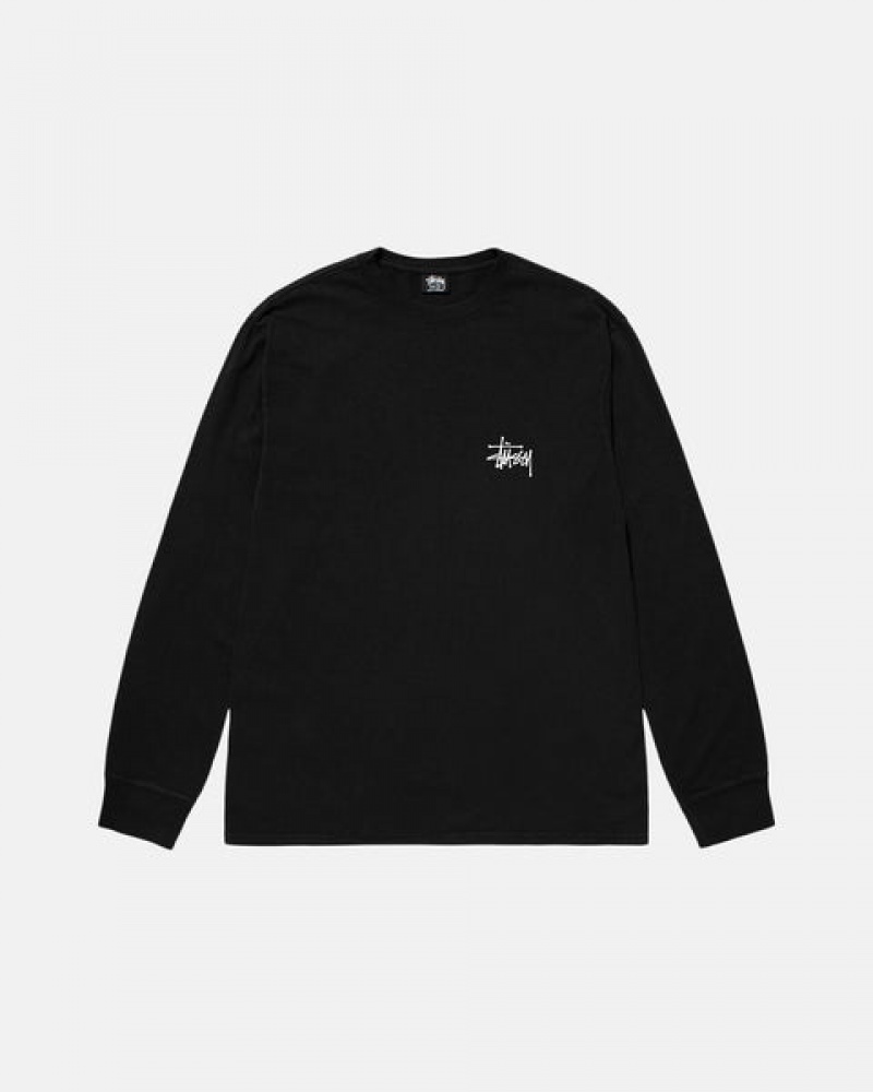 Black Men's Stussy Basic Stüssy Pigment Dyed Ls Tees Bangkok | Thailand VPM-6374