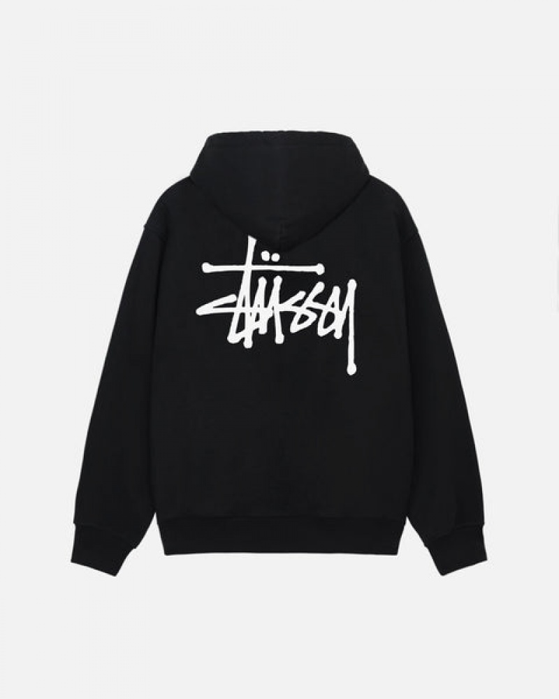 Black Men's Stussy Basic Stussy Zip Hoodie Bangkok | Thailand MRB-1265