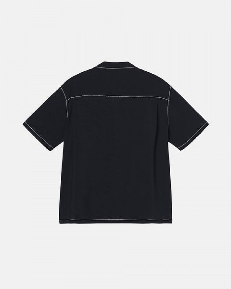 Black Men's Stussy Contrast Pick Stitched Shirts Bangkok | Thailand HAV-9867