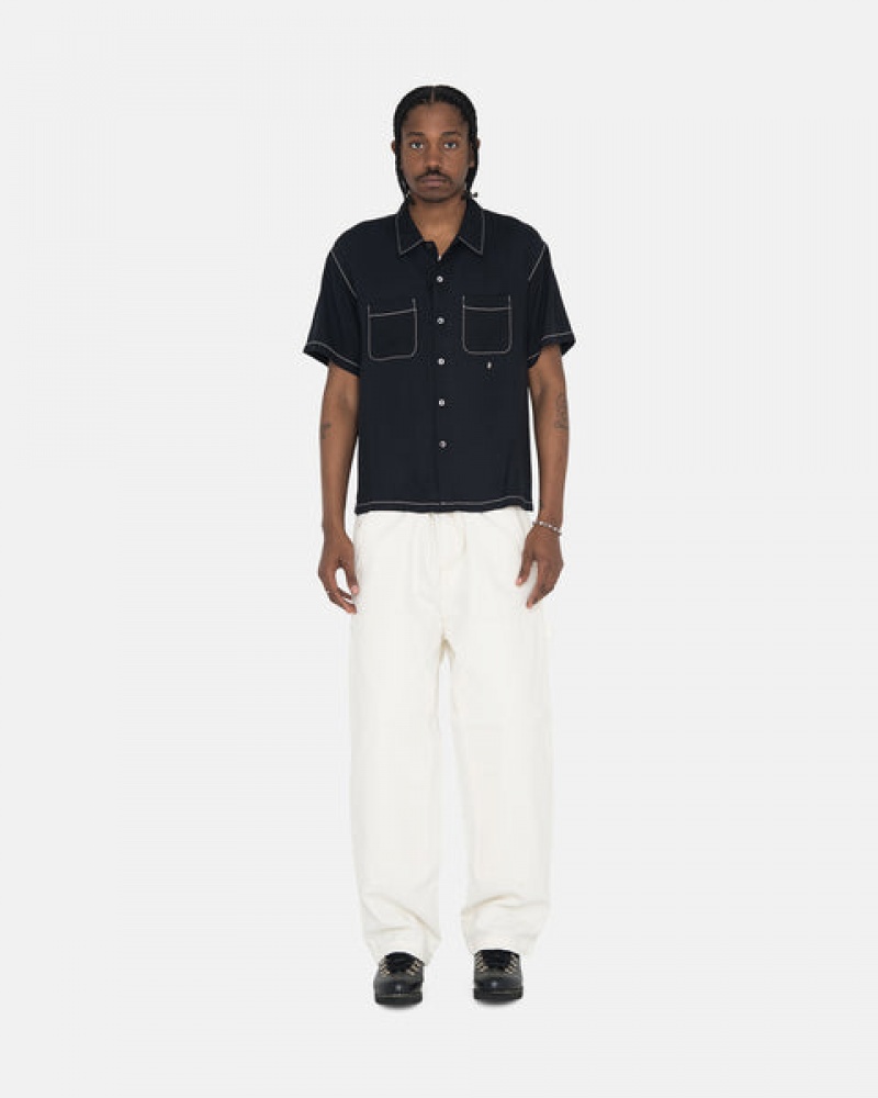 Black Men's Stussy Contrast Pick Stitched Shirts Bangkok | Thailand HAV-9867