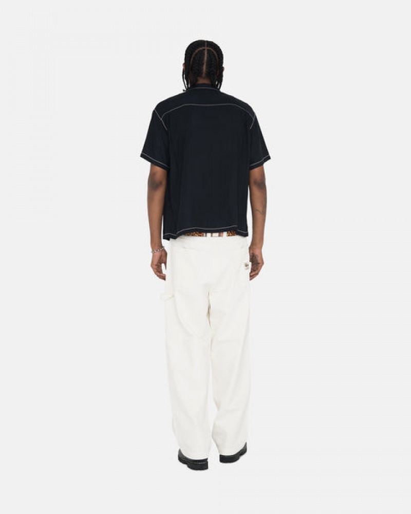 Black Men's Stussy Contrast Pick Stitched Shirts Bangkok | Thailand HAV-9867