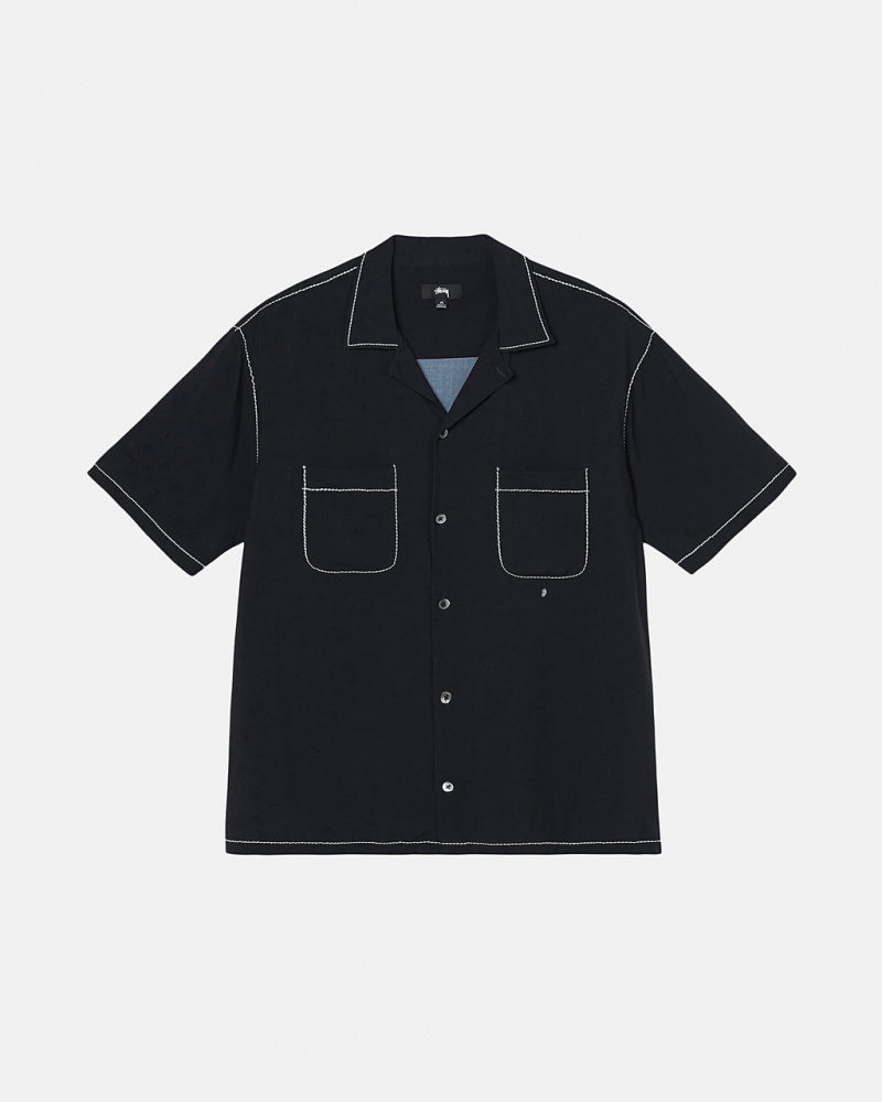 Black Men\'s Stussy Contrast Pick Stitched Shirts Bangkok | Thailand HAV-9867